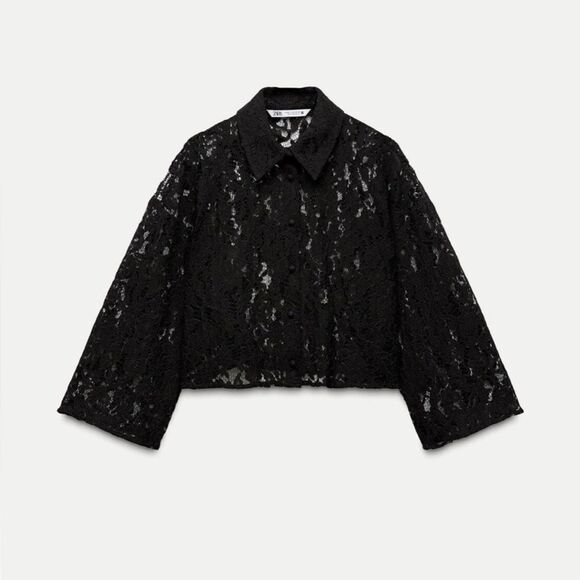 Zara Sheer Lace Black Crop Top Size XS - Picture 7 of 11